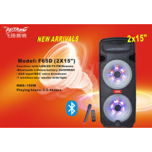 Dual Subwoofer 15 Inch Trolley Battery Speaker with Disco Light F65